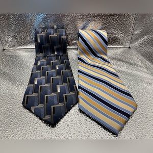 Jones New York Tie Brown Blue Stripe Gianfranco Ruffini Italy Blue Gold Tie